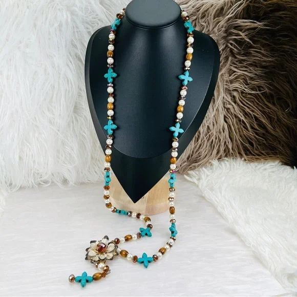 Beautiful weighted bohemian chic long statement necklace